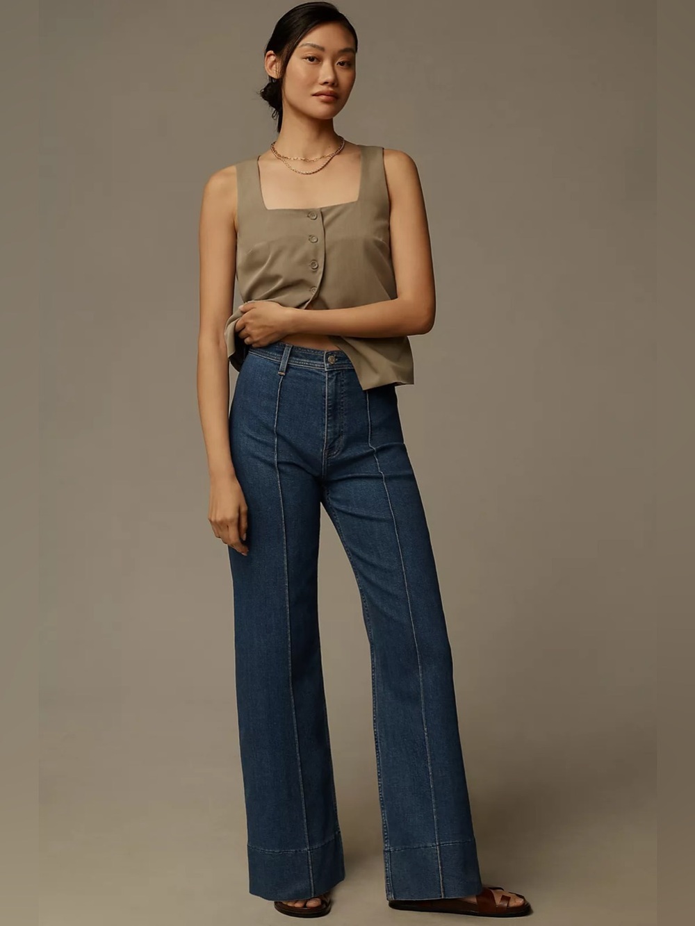 Anthropologie Pistola Penny Pintuck High-Rise Wide-Leg Ankle Jeans